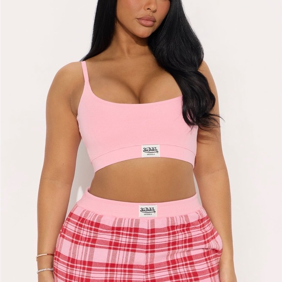 Von Dutch Pink Plaid Lounge Pajama Set NEW Small - Picture 2 of 3